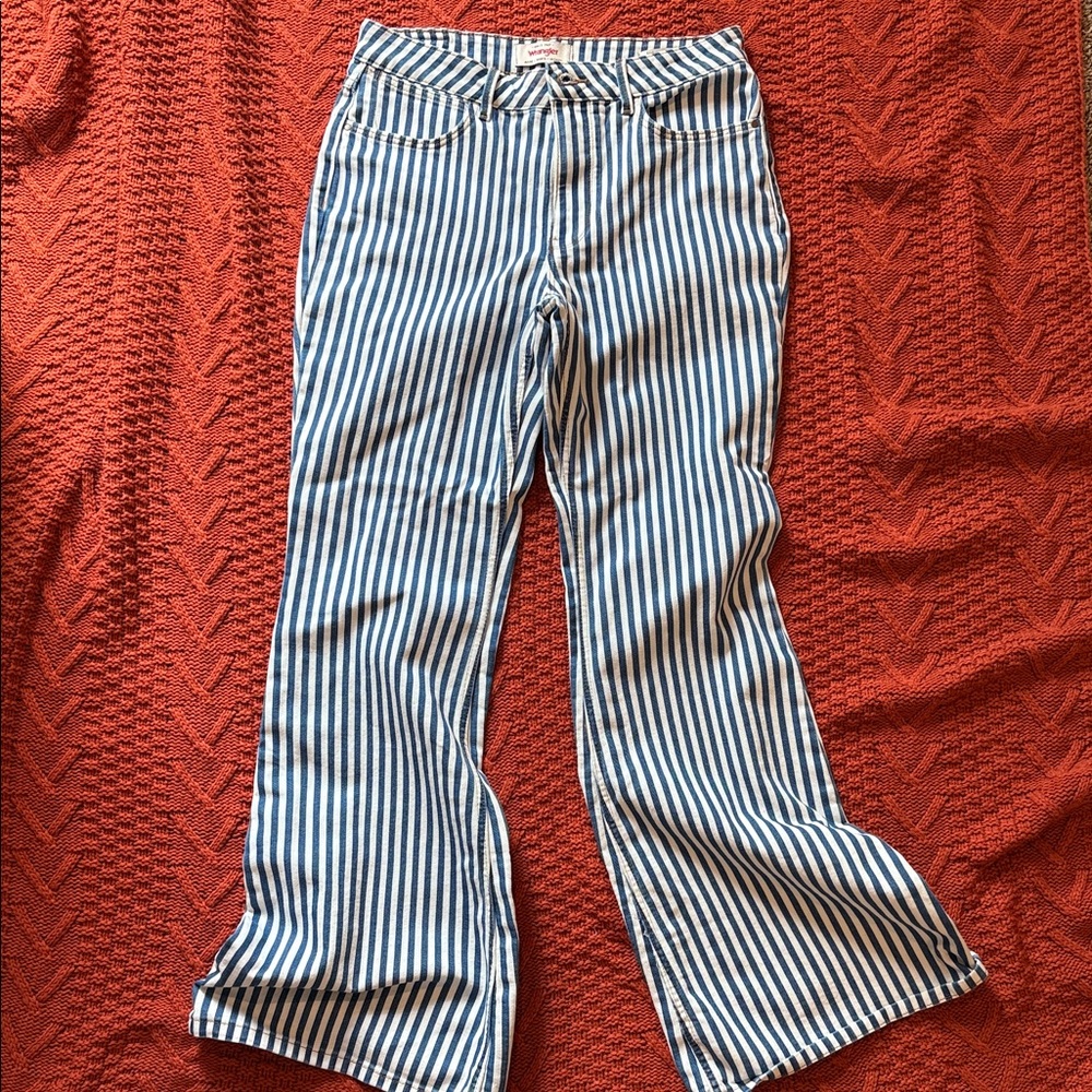 Wrangler Blue and White Striped Flare Jeans